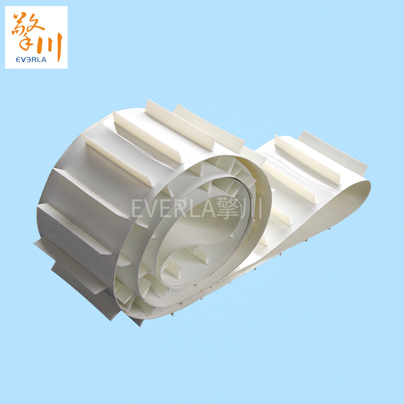 流水線爬坡加擋板白色食品PU<a href='http://www.zhangtiankun.cn/shusongdai/' target='_blank'><u>輸送帶</u></a>