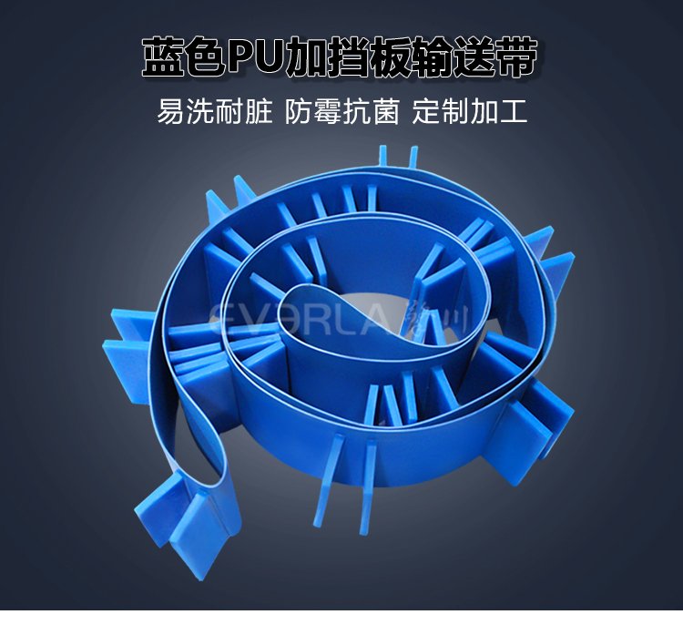 藍(lán)色PU<a href='http://www.zhangtiankun.cn/shusongdai/' target='_blank'><u>輸送帶</u></a>加擋板